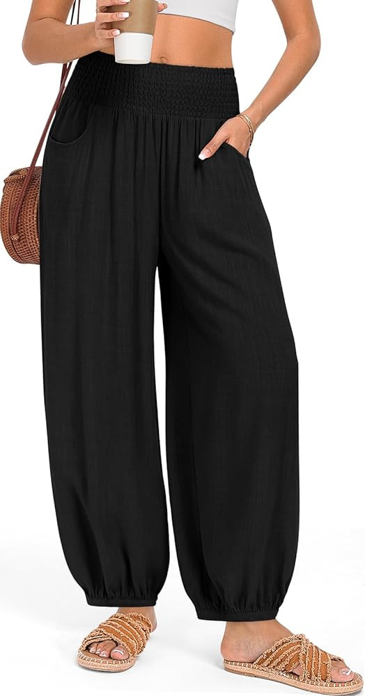 TARSE Women Linen Pants 2025 Summer Wide Leg Casual Loose Boho Wide Leg High Waisted Harem Pant w... | Amazon (US)