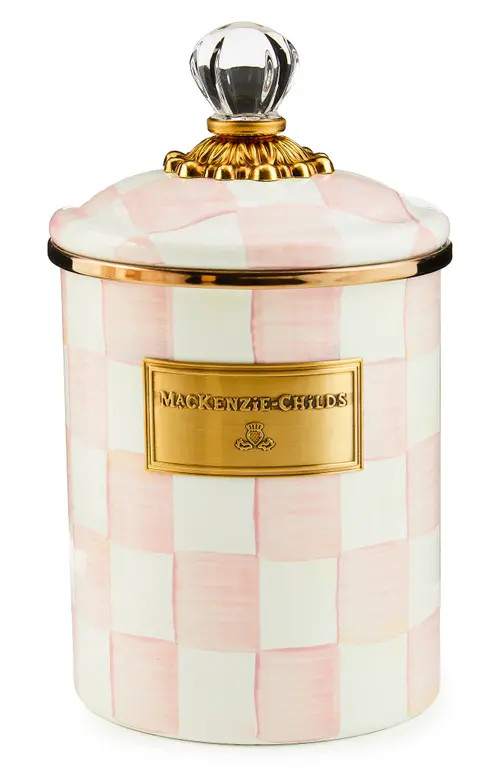 MACKENZIE CHILDS Rosy Check Enameled Steel Medium Canister in Pink/white at Nordstrom | Nordstrom