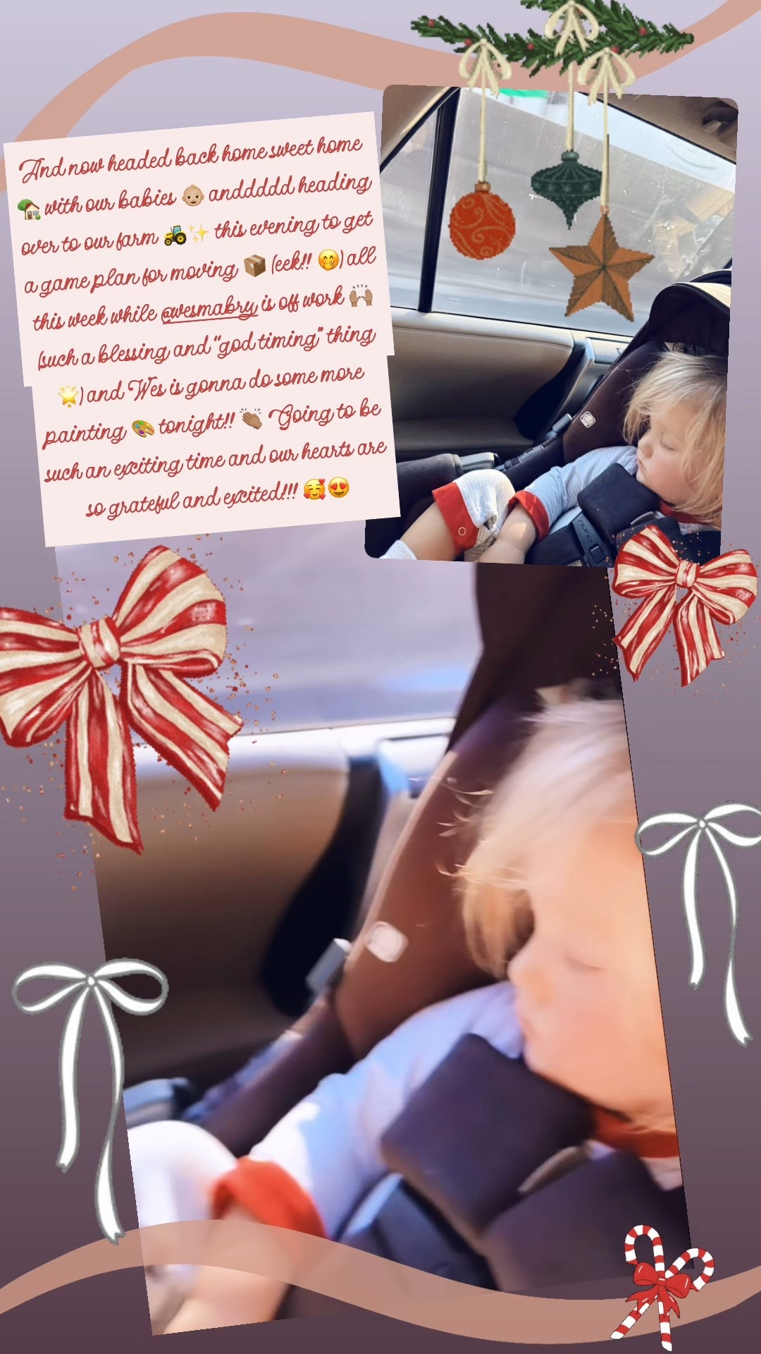 And now headed back home sweet home 🏡 with our babies 👶🏼 anddddd heading over to our farm 🚜✨ this evening to get a game plan for moving 📦 (eek!! 🤭) all this week while @wesmabry is off work 🙌🏽 (such a blessing and “god timing” thing 🌟) and Wes is gonna do some more painting 🎨 tonight!! 👏🏽 Going to be such an exciting time and our hearts are so grateful and excited!!! 🥰😍