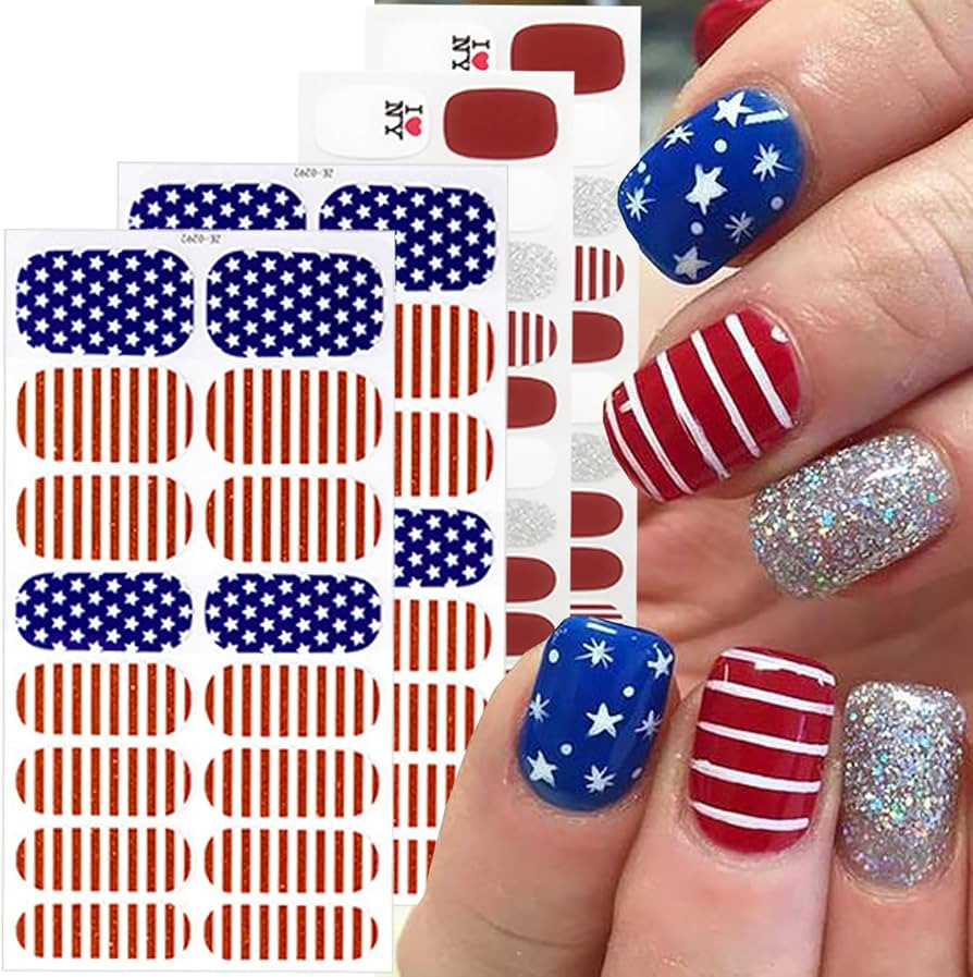 4th of July Gel Nail Stickers 4th of July Nail Art Stickers Independence Day Nail Polish Glitter ... | Amazon (US)