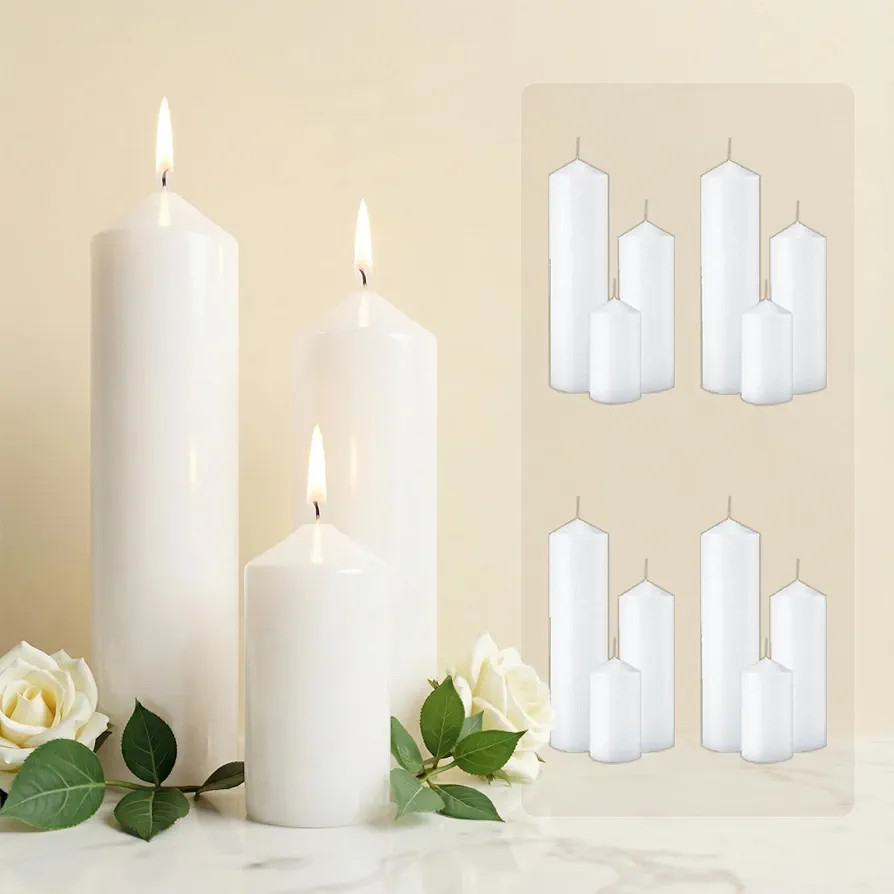 Set of 12 White Pillar Candles - 2x3, 6, 8 Inch Unscented Dripless Smokeless Candles, Long Lastin... | Amazon (US)