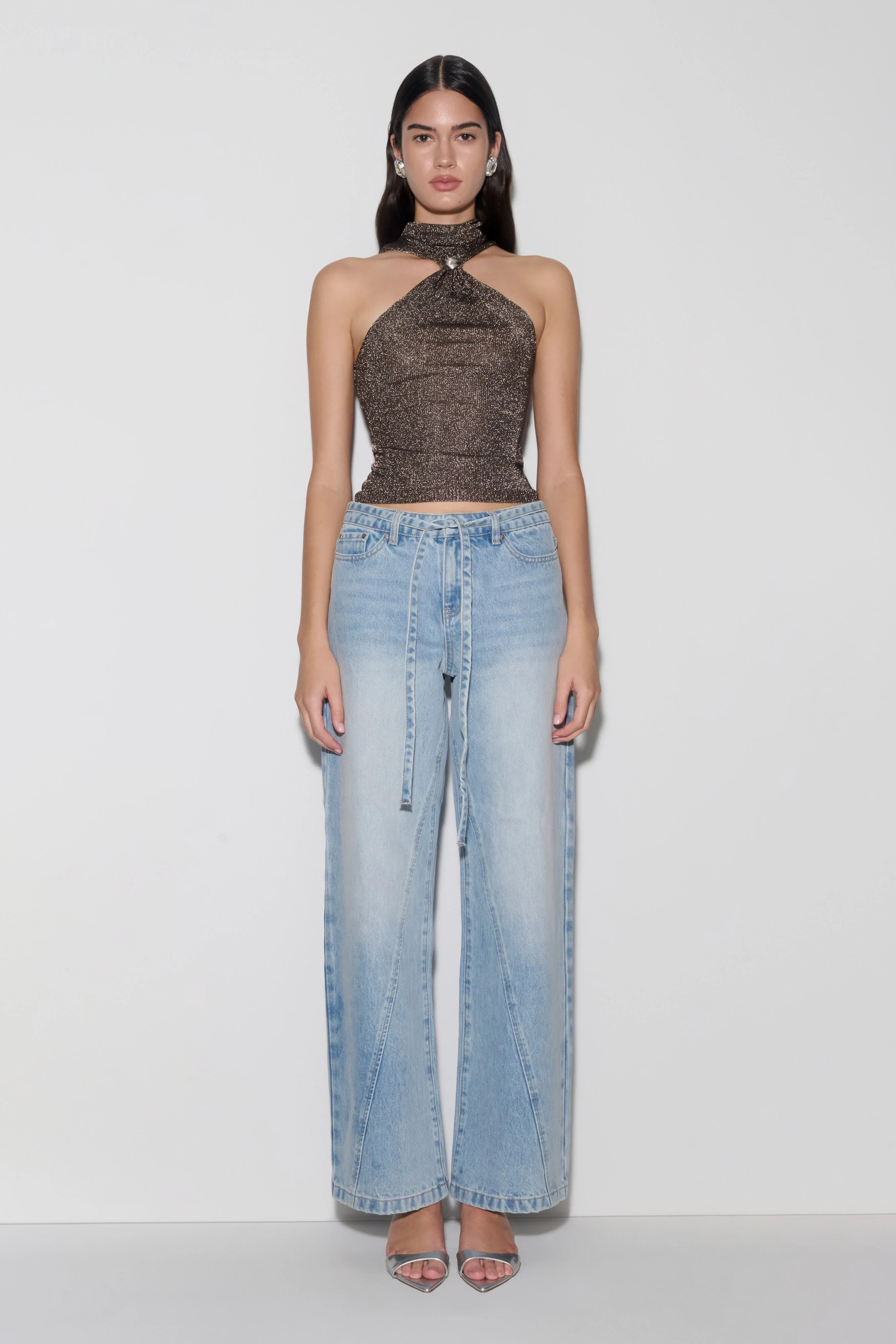 Nikki Lurex Top With Hardware / Gunmetal | MESHKI | M | MESHKI US