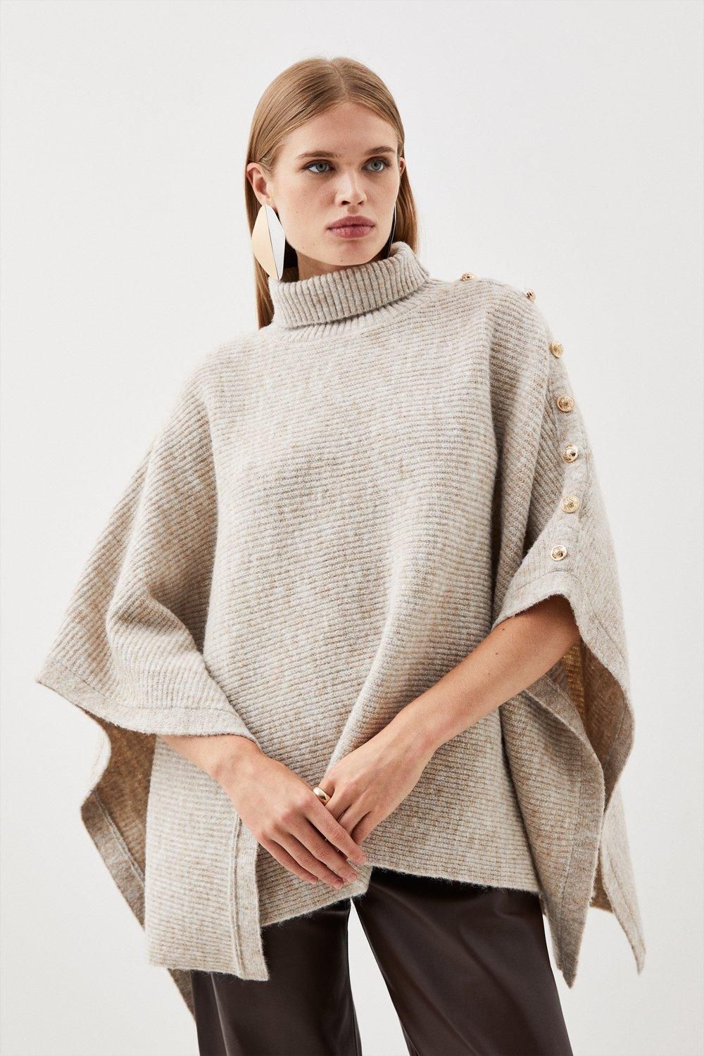 Wool Blend Cosy Yarn Knit Cape | Karen Millen US