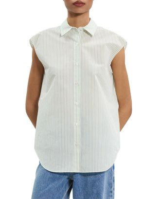 Cinched Cap-Sleeve Shirt in Striped Cotton-Blend | Bloomingdale's (US)