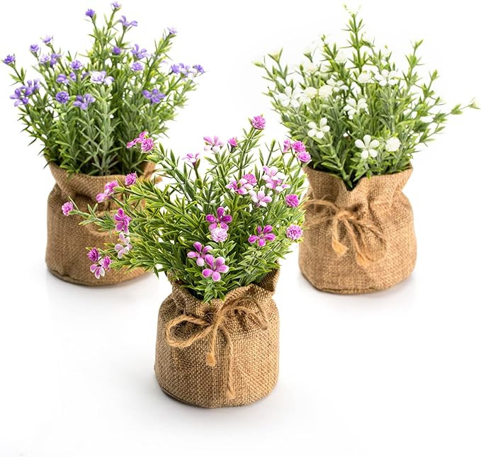 Velener Babys Breath Artificial Flowers in Small Burlap Bag Vases 3Pcs -Gypsophila Faux Flowers F... | Amazon (US)