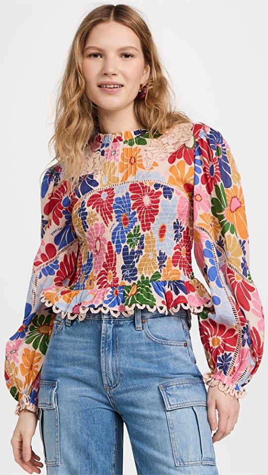 FARM Rio Sunny Daisies Sand Blouse | SHOPBOP | Shopbop