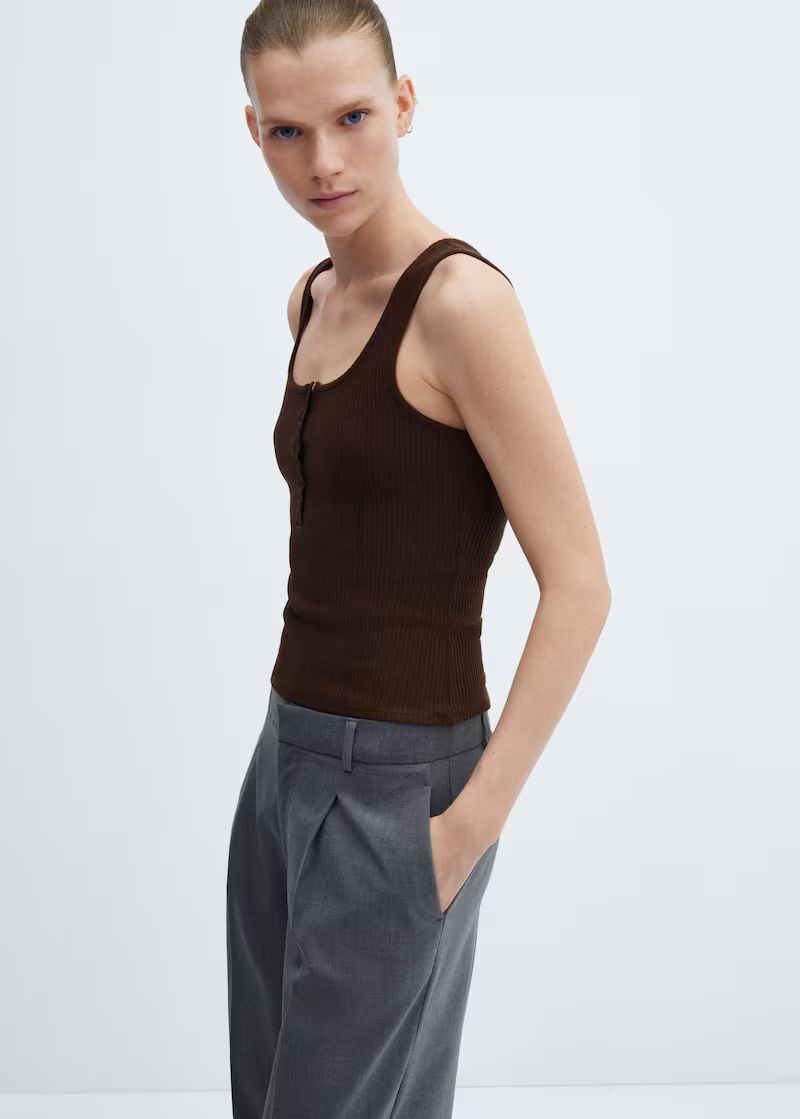 Buttoned ribbed top -  Women | Mango USA | MANGO (US)