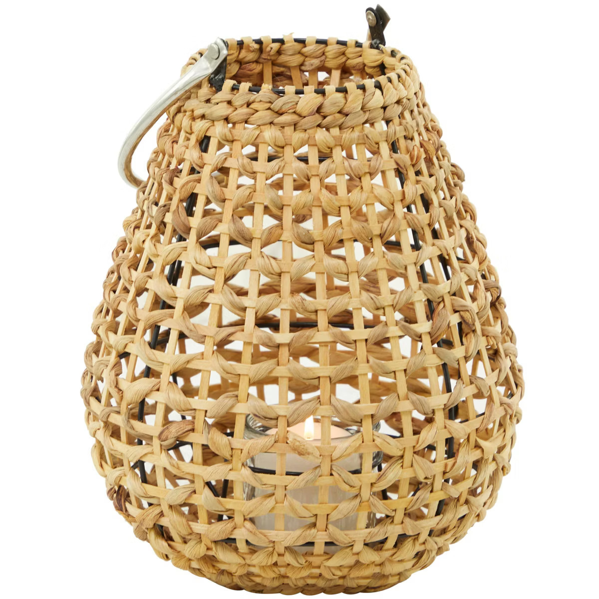 12'' x 10'' Metal Handmade Candle Lantern with Glass Holder and Handle Brown - Olivia & May | Target