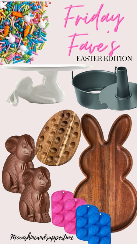 Easter favorites // Dessert platter / charcuterie board / Easter Dinner 

These little chocolate bunny snack containers are darling. 

I’m making Jell-O shots in the egg molds to recreate childhood favorite this week. 

Grab this angel food cake pan and use my recipes for the easiest homemade Angel Food Cake! 

#LTKover40 #LTKfindsunder50 #LTKhome