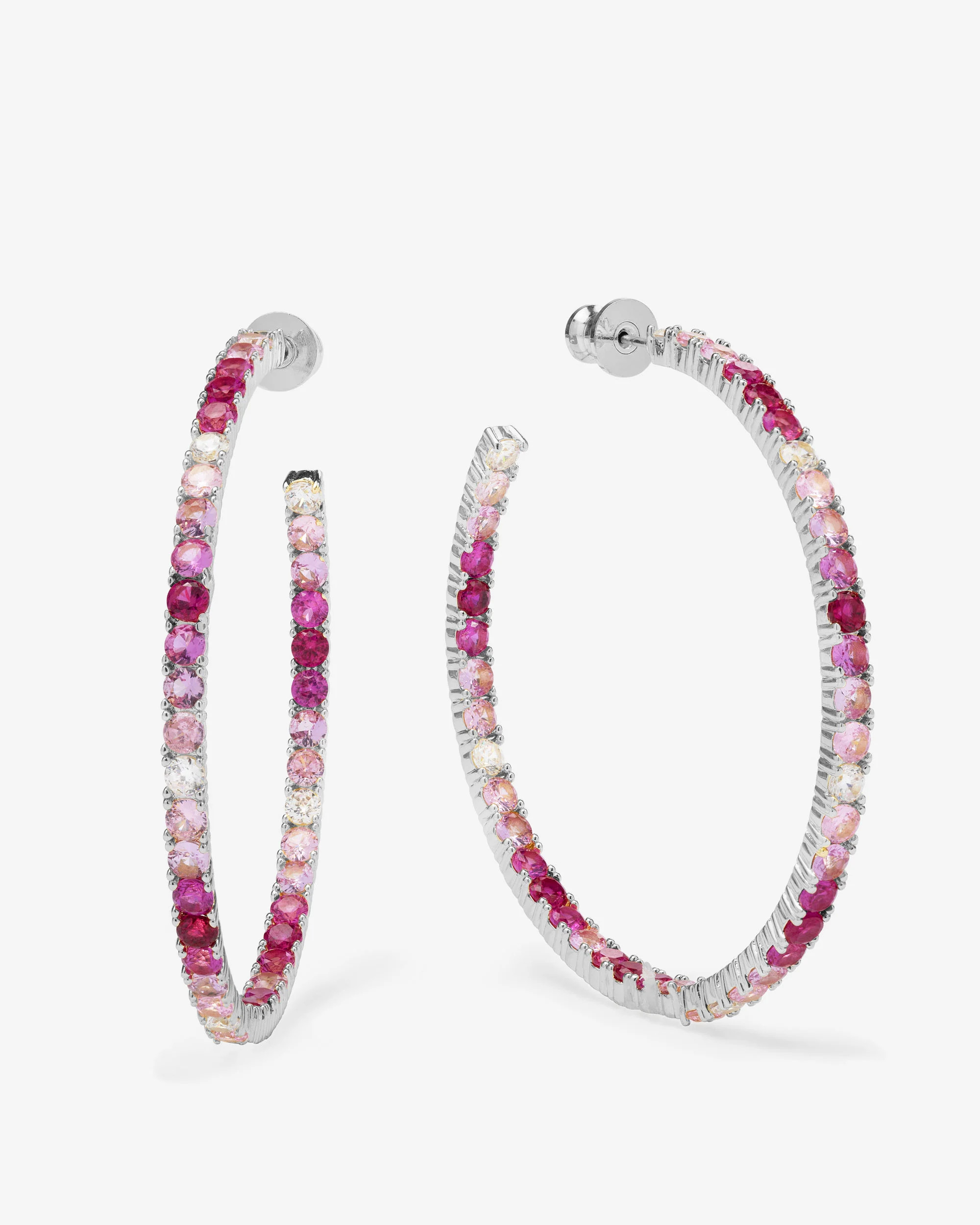 Heiress Ombré Hoops 2" - Silver|Pink Sapphire Ombré | Melinda Maria Jewelry