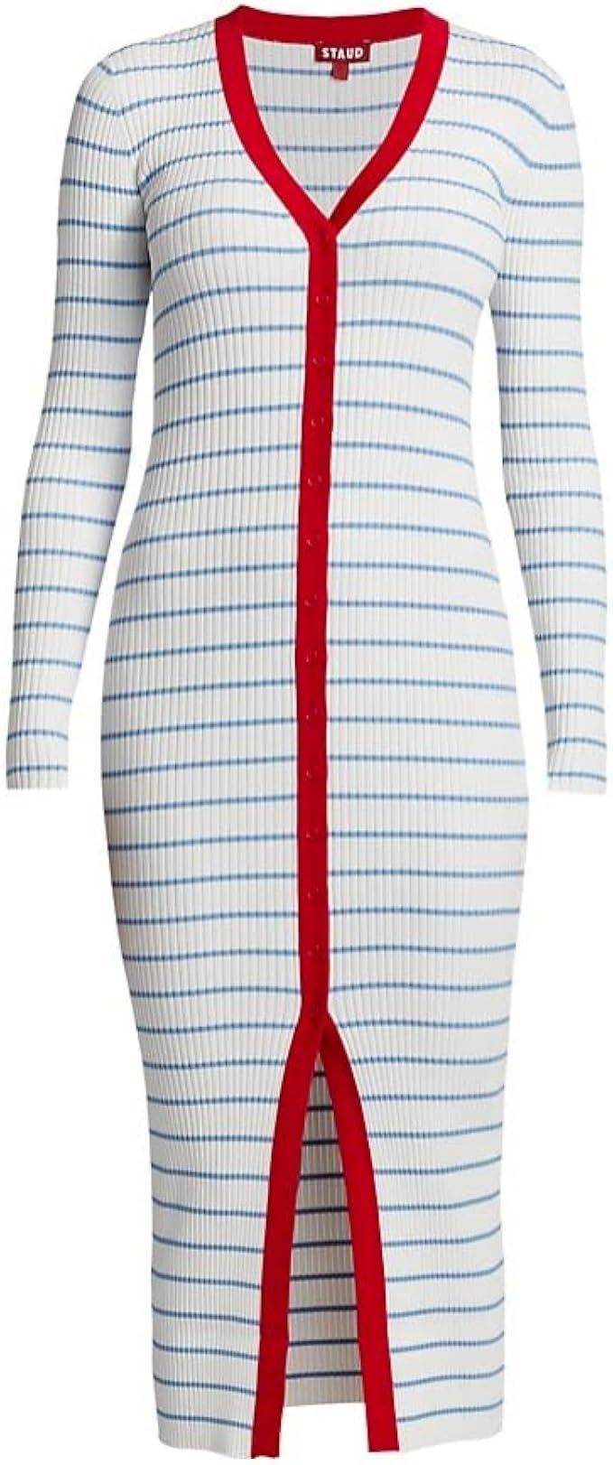 Staud Women's Shoko Striped Body Con Ribbed Knit Midi Dress | Amazon (US)