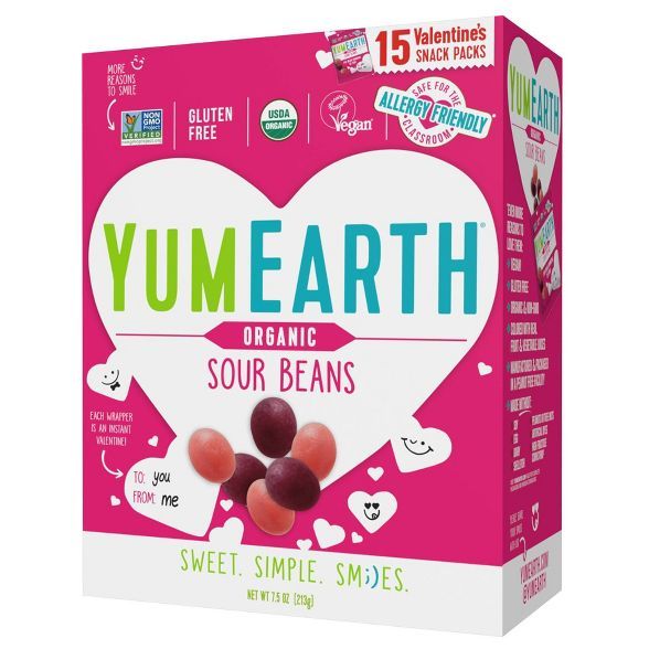 YumEarth Organic Valentine's Sour Beans Box 7.5oz/15ct | Target