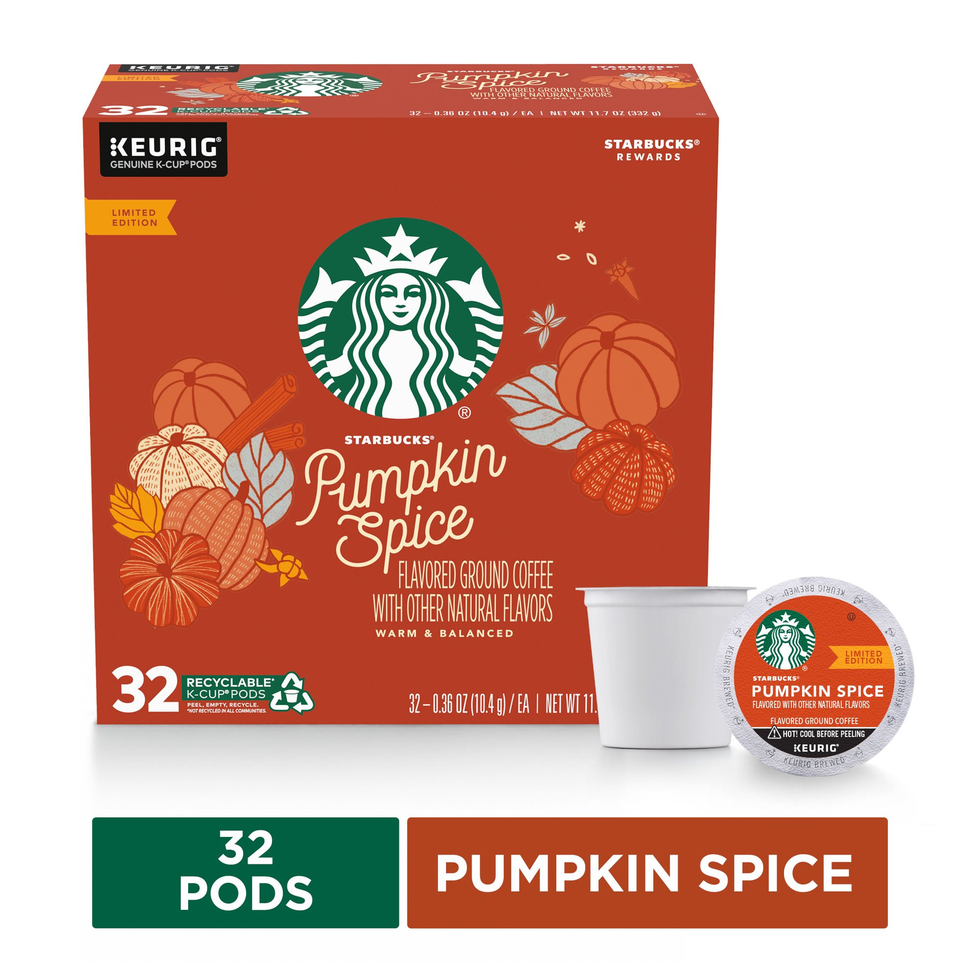 Starbucks flavored K-Cup Coffee Pods — Pumpkin Spice for Keurig Brewers — 1 Box (32 Pods) | Walmart (US)