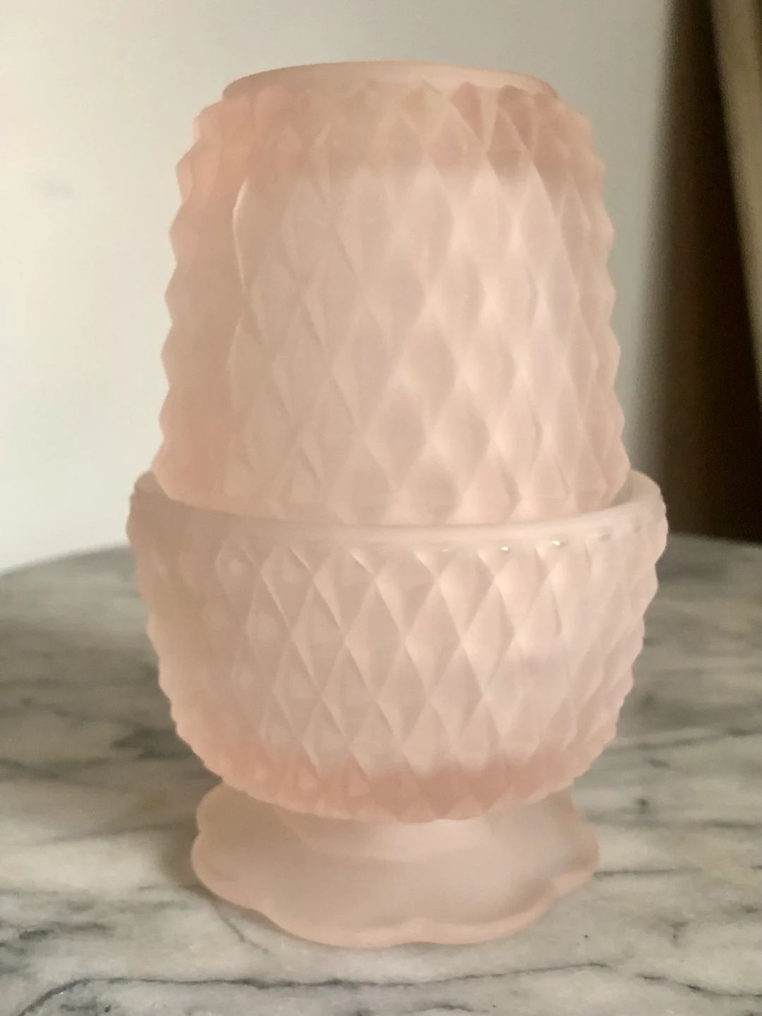 Pink Frosted Satin Glass Indiana Glass Diamondpoint Vintage Fairy Lamp | Etsy (US)