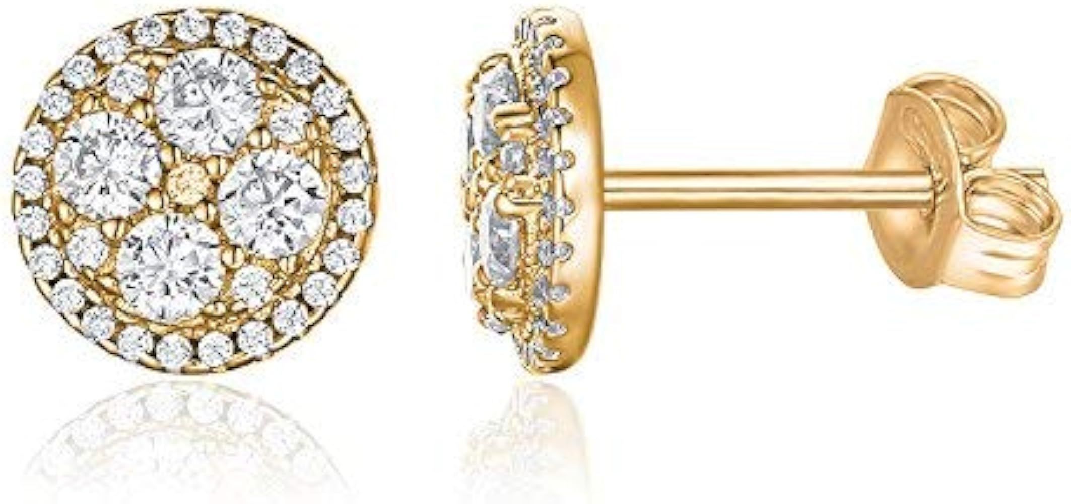 PAVOI 14K Gold Plated Sterling Silver Post Halo Cluster Cubic Zirconia Stud Earrings for Women | ... | Amazon (US)