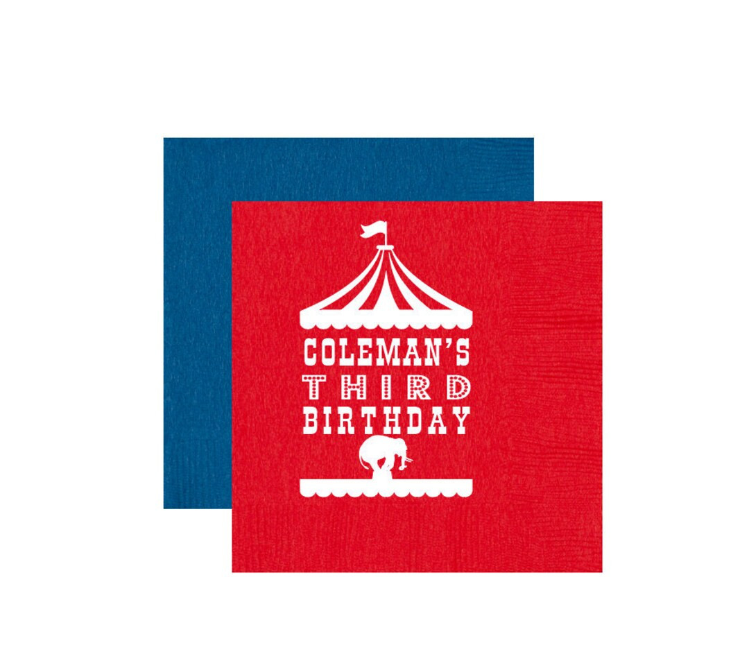 Circus napkins, Circus birthday napkins, Circus theme party favor, Under the big top theme, Perso... | Etsy (US)