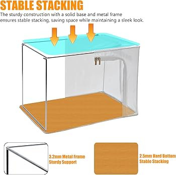 Clear Stackable Clothes Storage Bins with Metal Frame, Foldable Storage Box with Lid, Bedroom, Cl... | Amazon (US)