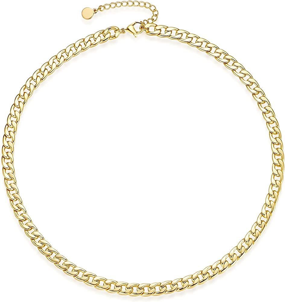 14K Gold / Silver Plated Chain Choker Necklace 5MM Flat Snake Chain Herringbone Necklace Thick Chunk | Amazon (US)