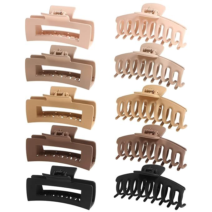 Amazon.com: SHALAC Large Claw Clips for Thick Hair, 10 Pack 4.4 Inch, Nonslip Clips Big Hair Claw... | Amazon (US)