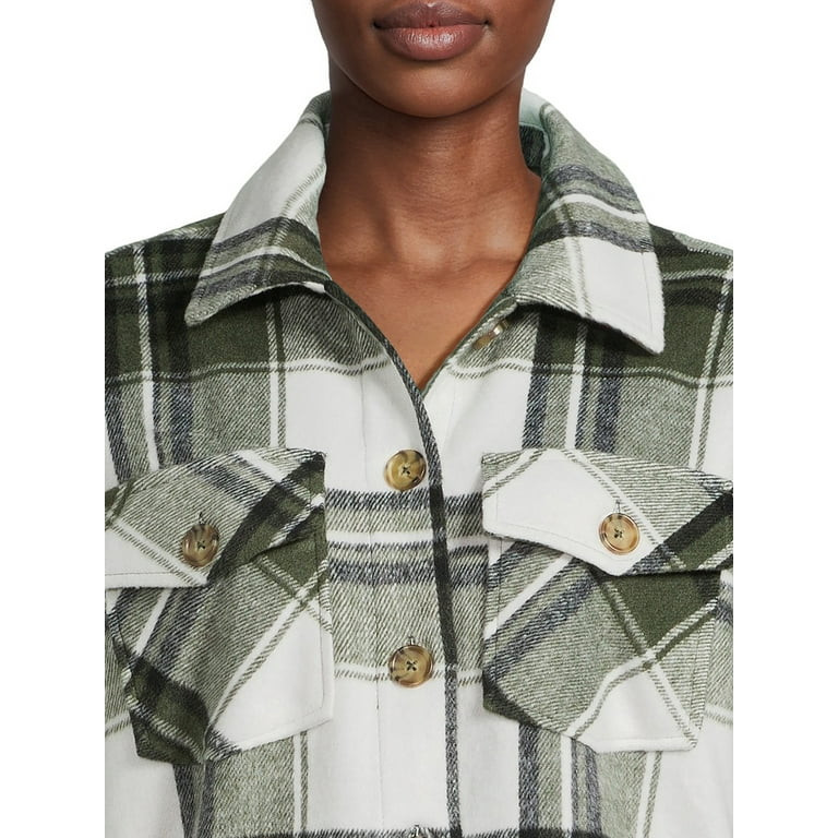 Time and Tru Women's Plaid Button Down Shacket, Sizes XS-XXXL | Walmart (US)