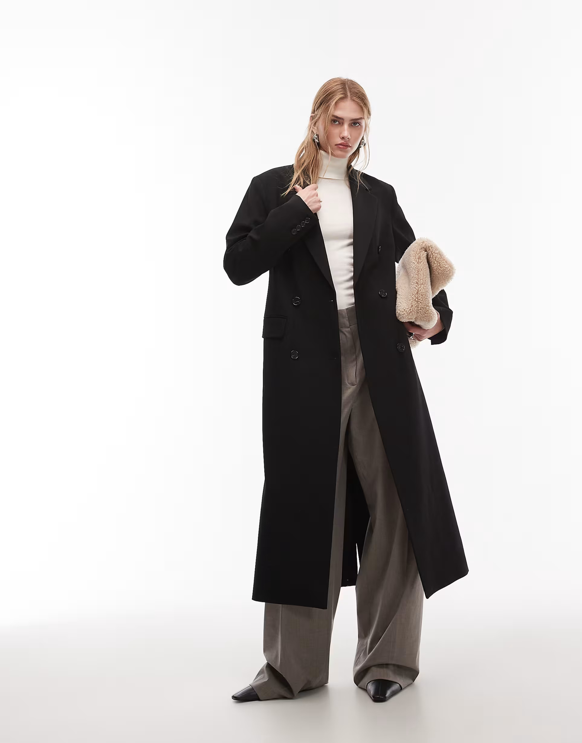 ARKET wool mix double breasted tailored maxi coat in black | ASOS (Global)