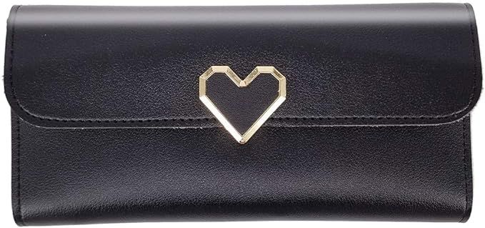 Women Wallet with Heart Decoration Card Holder Elegant Clutch PU Leather Long Purse | Amazon (US)