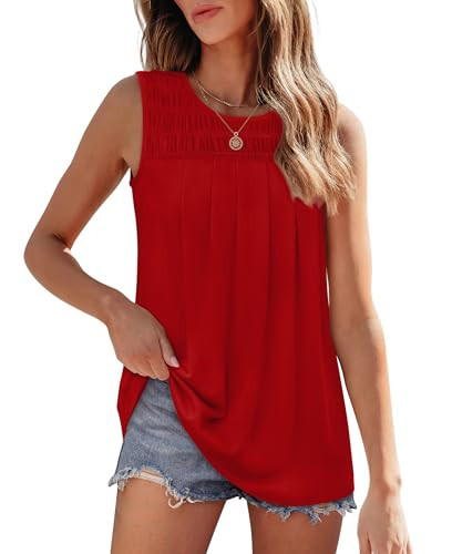 OFEEFAN Tank Tops for Women Cute Summer Tops for Women Dressy Casual Loose Fit Red Tank Top Woman Flowy Tops L | Amazon (US)