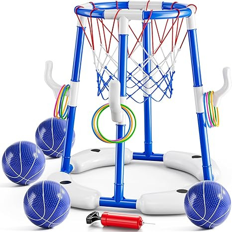 2 in 1 Pool Basketball Hoop Game for Kids Ages 3 4 5 6 7 Year Old, Floating Pool Toys with 4 Ball... | Amazon (US)