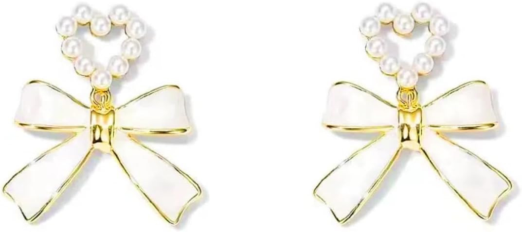 NEKVFO women's Bow Pearl pendant earrings; 925 silver enamel opal jewelry | Amazon (US)