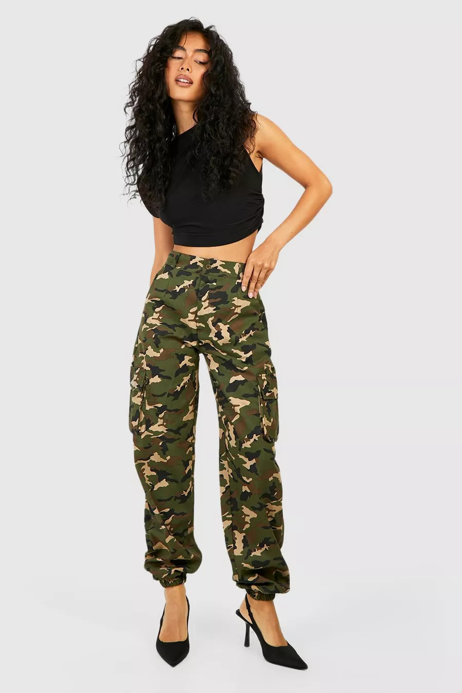 Camo Cargo Broek Met Elastische Zoom | Boohoo.com (NL)