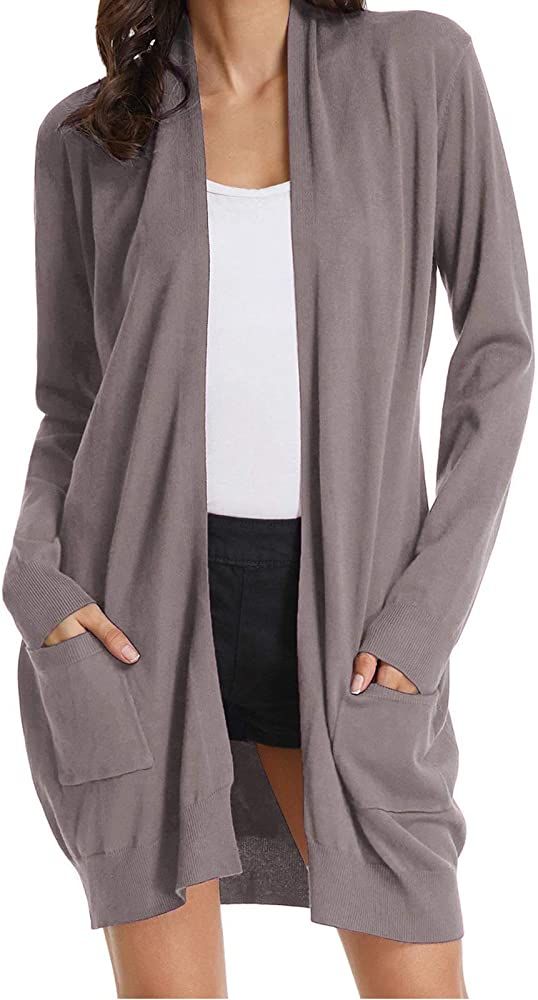 GRACE KARIN Women Open Front Cardigan Sweaters Pockets Long Sleeve Shrugs | Amazon (US)