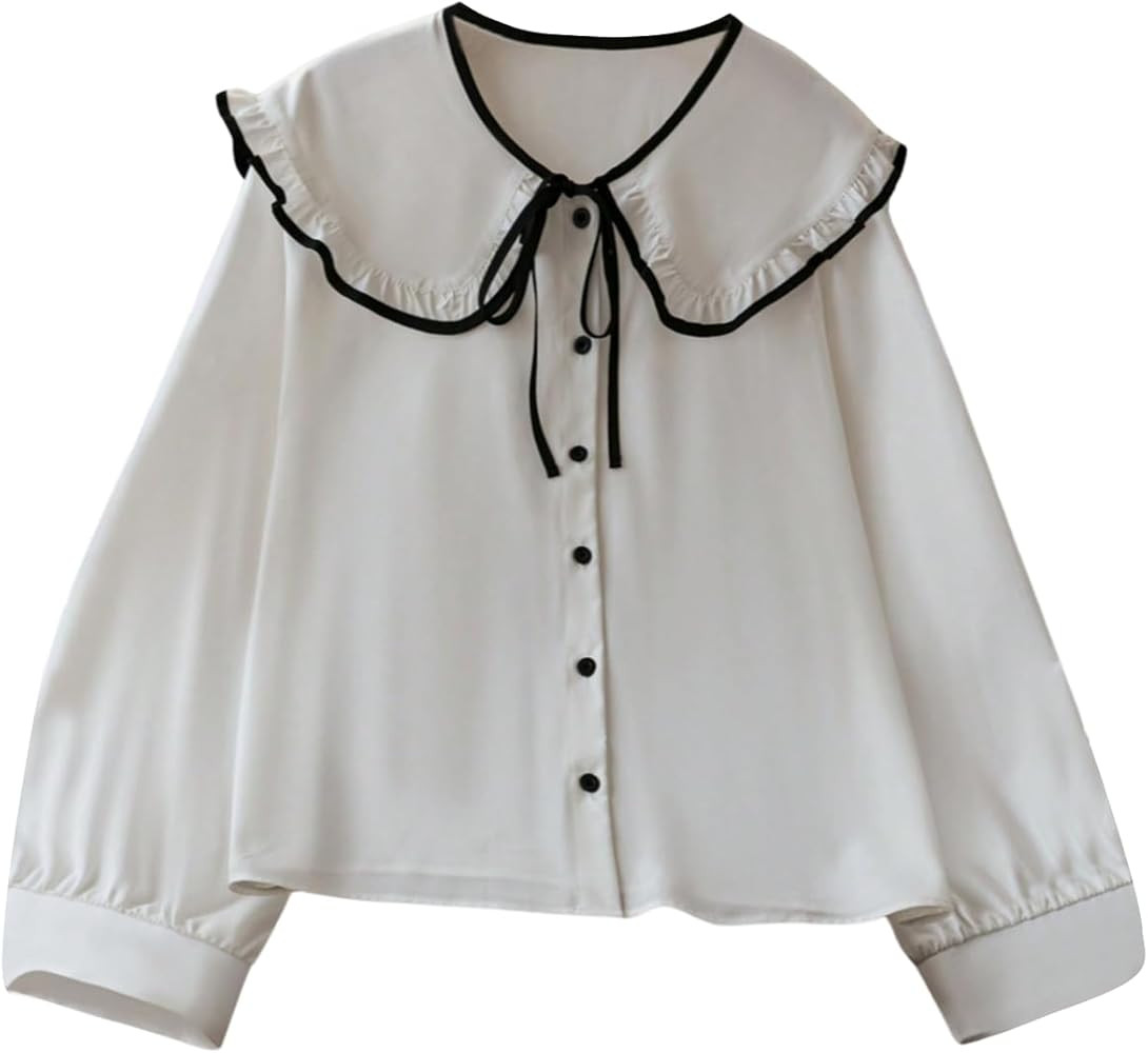 Verdusa Women's Elegant Button Down Blouse Long Sleeve Bow Binding Collared Shirts | Amazon (US)