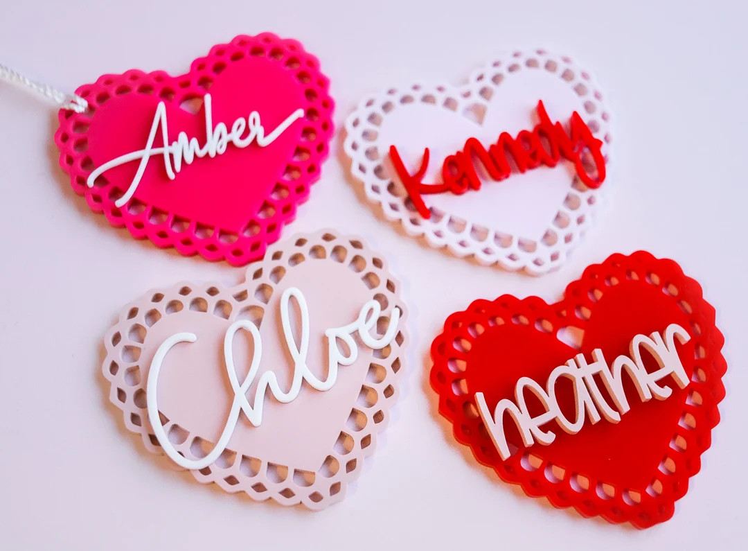 Scalloped Heart Name Tag, Valentines Name Tag Valentines Scalloped Tag Trendy Valentines Gift for... | Etsy (US)