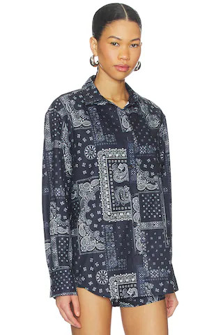 superdown Pridget Oversized Button Down in Navy | REVOLVE | Revolve Clothing (Global)