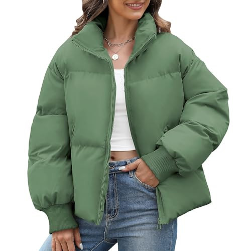 Yusongirl Womens Cropped Puffer Jacket Winter Warm Quilted Jackets Baggy Short Down Coats Long Sleeve Zip Coat | Amazon (US)