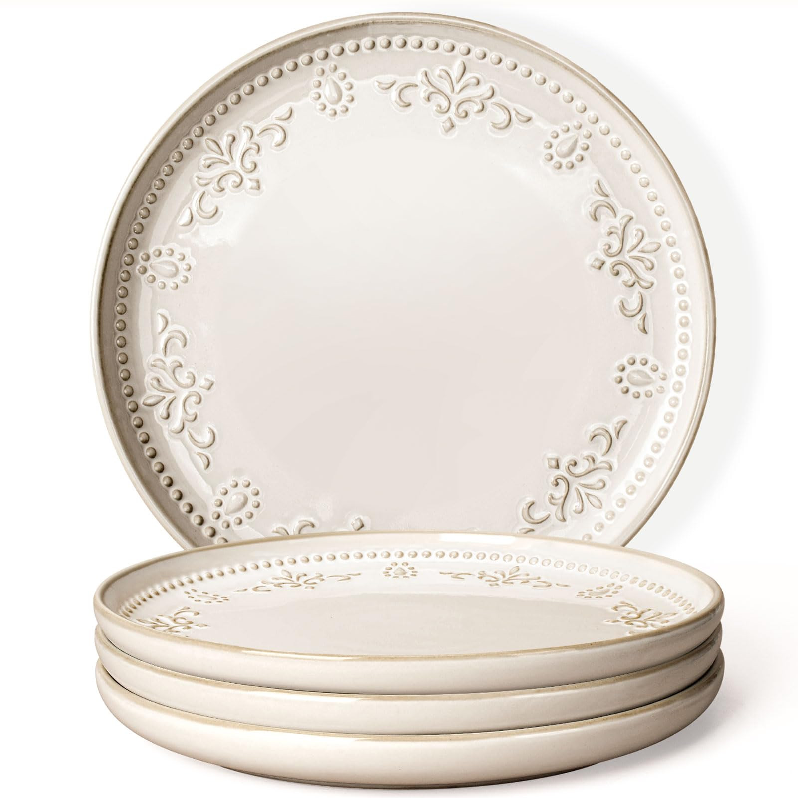 Artena Large Ceramic Dinner Plates Set Of 4, 10.75 Inch Embossed Kitchen Salad Plates, Modern Ser... | Amazon (US)