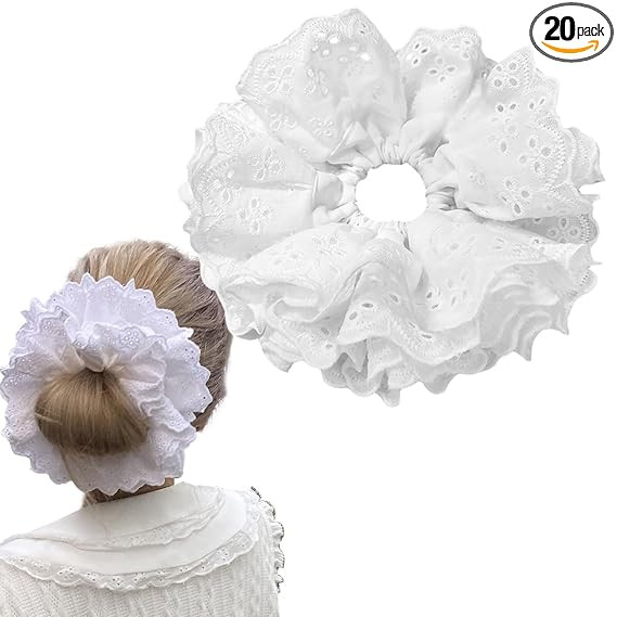 Large White Lace Scrunchies, Elastic Hair Ties Ropes, Ponytail Holder Hair Accessories for Ladies... | Amazon (US)