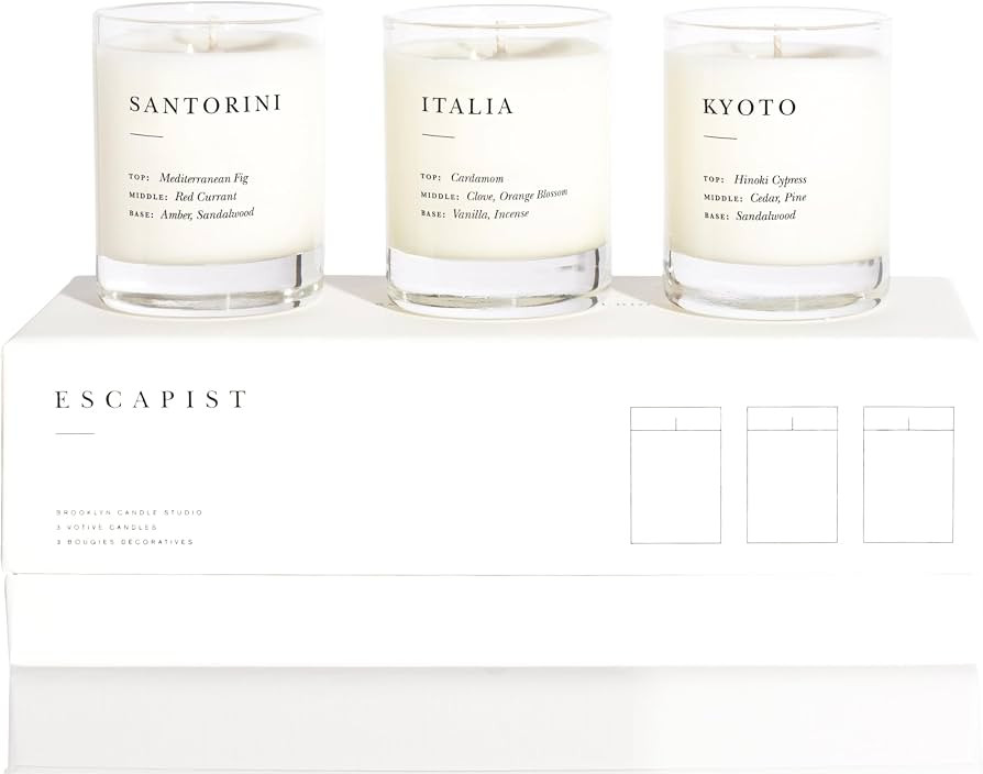 Brooklyn Candle Studio Votive Gift Set - Santorini + Kyoto + Italia - Luxury Scented Mini Candles... | Amazon (US)