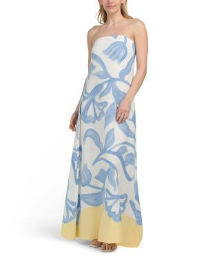 Linen Blend Strapless Watercolor Maxi Dress | TJ Maxx