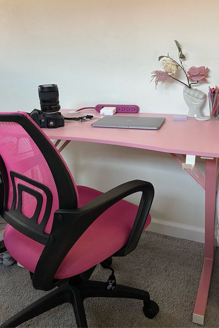 The perfect gift for someone that works from home! A pink gaming desk complete with a cup holder and headset holder. The rolling desk chair is comfortable and affordable — both under $100! 

#LTKunder100 #LTKhome #LTKGiftGuide