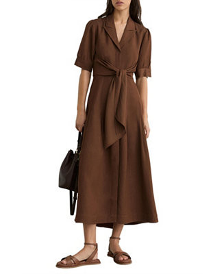 Women's Tessera Short-Sleeve Belted Linen with Midi Dress | Macy's