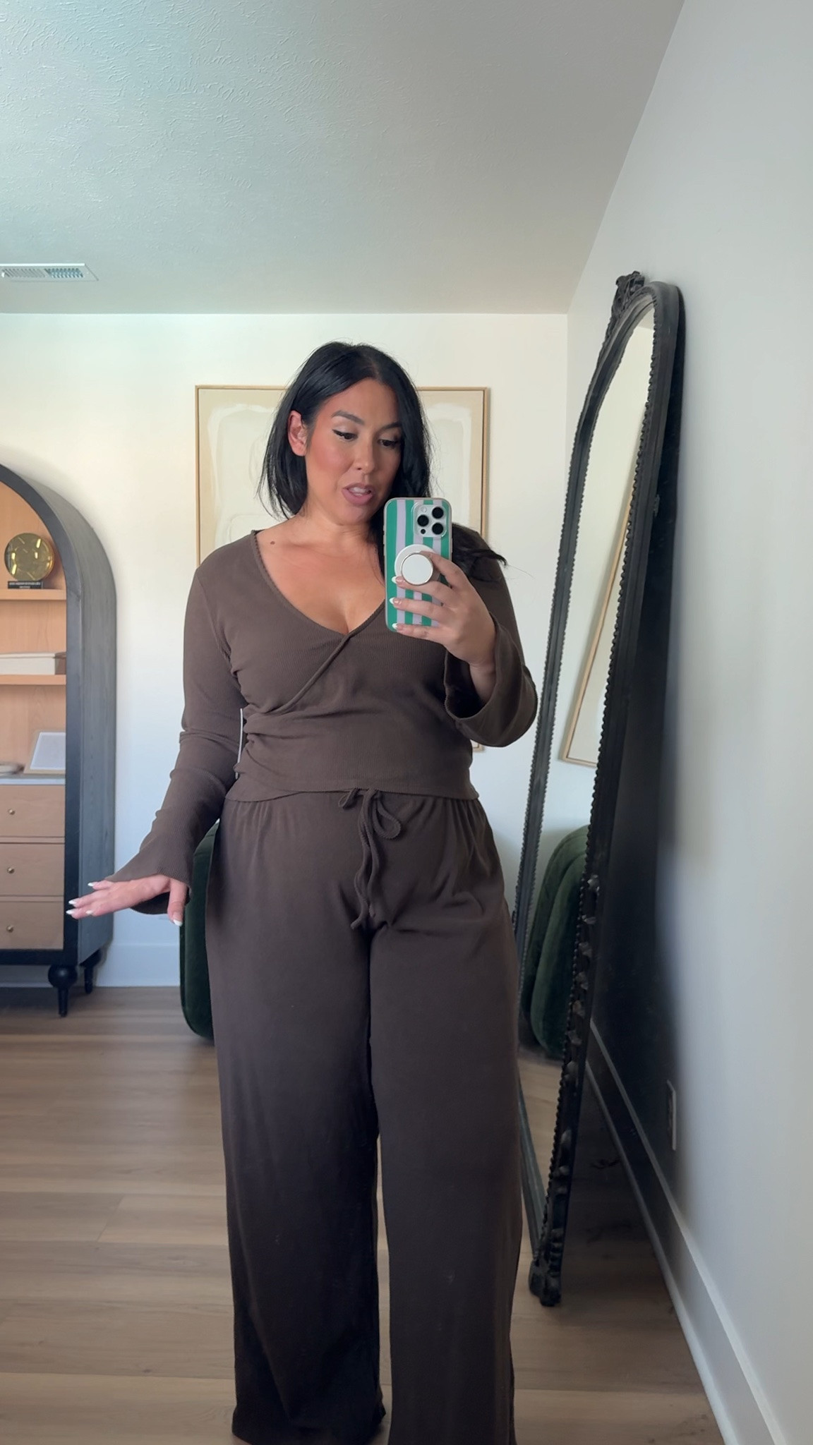 The cutest matching brown set for fall!  Wearing a XXL! midsize, fall fashion, fall style, walmart skirt, plaid skirt, trending fall, affordable fashion, walmart fashion 

 #LTKSeasonal #LTKMidsize
