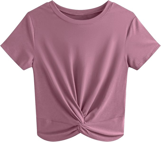 JINKESI Women's Summer Causal Short Sleeve Blouse Round Neck Crop Tops Twist Front Tee T-Shirt | Amazon (US)