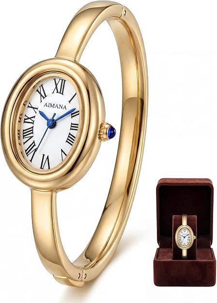 Gold Bangle Watch for Women, Vintage Oval Dial Roman Numerals Watch | Amazon (US)