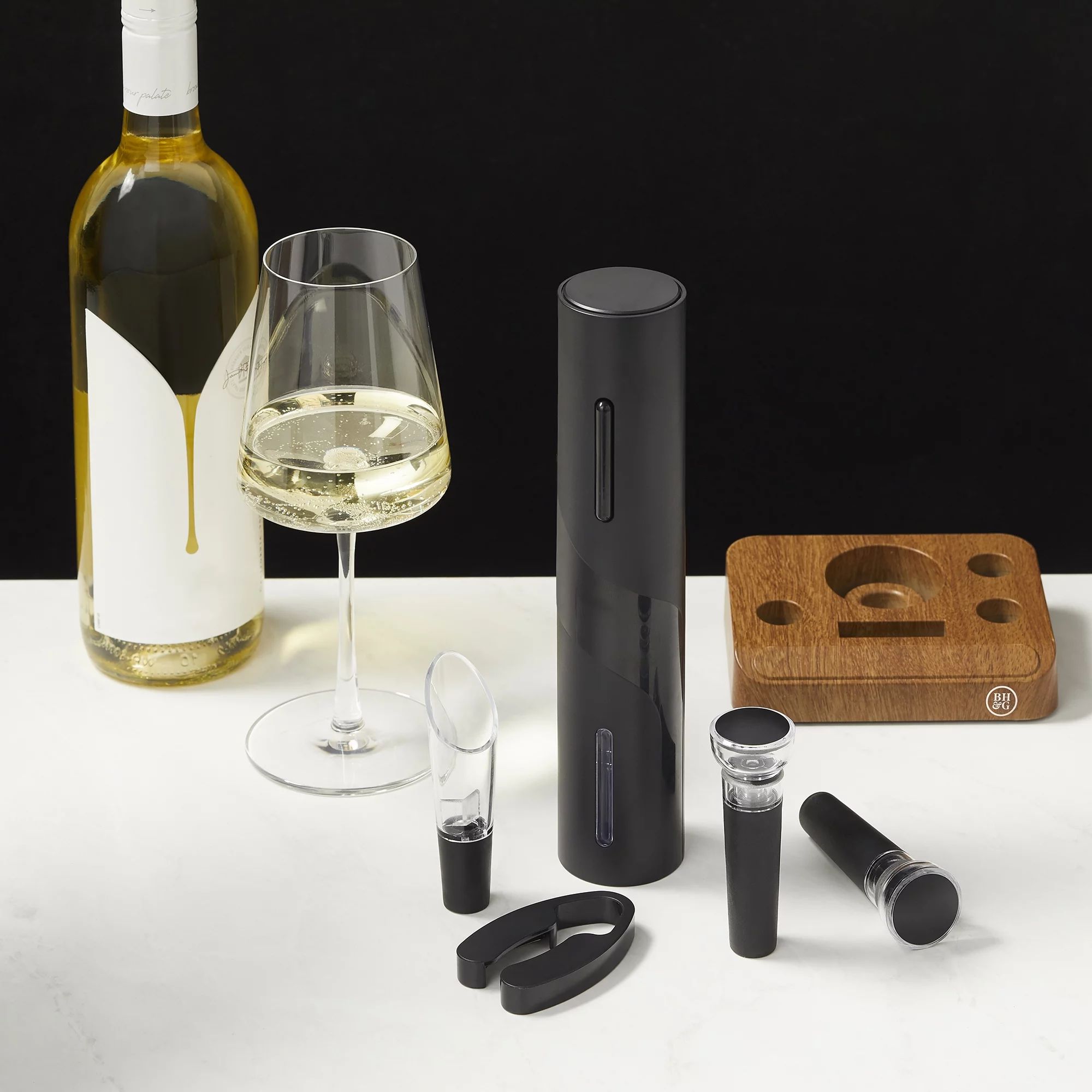 Better Homes & Gardens 6 Piece Battery Operated Electric Wine Opener Set with Wood Base | Walmart (US)