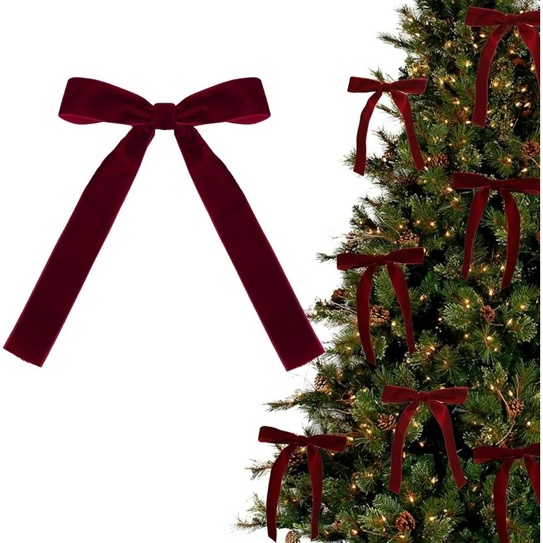 12 Pcs Premium Velvet Christmas Bows for Tree,Burgundy Christmas Bows for Christmas Tree Velvet R... | Walmart (US)