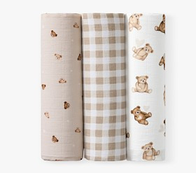 Teddy Bear Organic Muslin Swaddle Set | Pottery Barn Kids