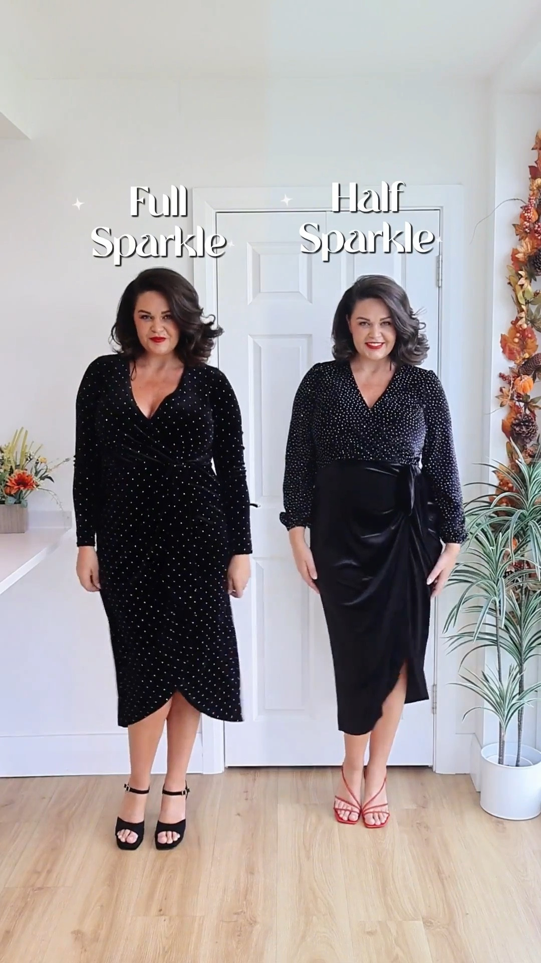 ✨ Two ways to wear black sparkle this party season ✨

Both New Look dresses bring the glam, but in totally different ways 👇🏼

🖤 Full Sparkle: All-over diamanté studs that catch every bit of light — flattering, curve-hugging and perfect for those “main character” moments. The stretch velvet fabric smooths beautifully and feels luxe without being heavy.

🖤 Half Sparkle: The shimmer top adds subtle sparkle, while the velvet wrap skirt cinches the waist and drapes softly over curves. It’s comfortable, elegant and a great place to start if you’re working on building your confidence and don’t want to go full sequin just yet.

Both are true to size — I’m wearing a UK 14 and both are perfect for Christmas parties, winter weddings or a glam date night.

Which one’s your vibe: full sparkle or velvet glam? ✨

#LTKmidsize #LTKpartywear #LTKuk