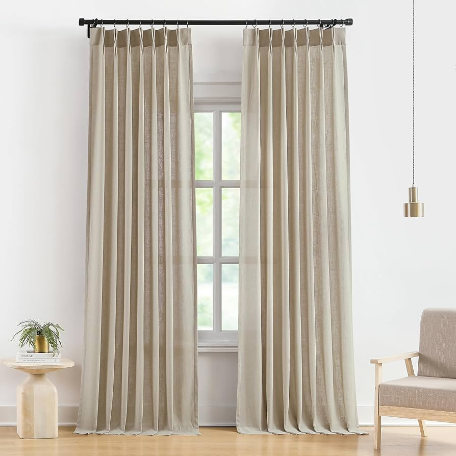 Vision Home Sand Pinch Pleated Semi Sheer Curtains Textured Linen Blended Light Filtering Window ... | Amazon (US)