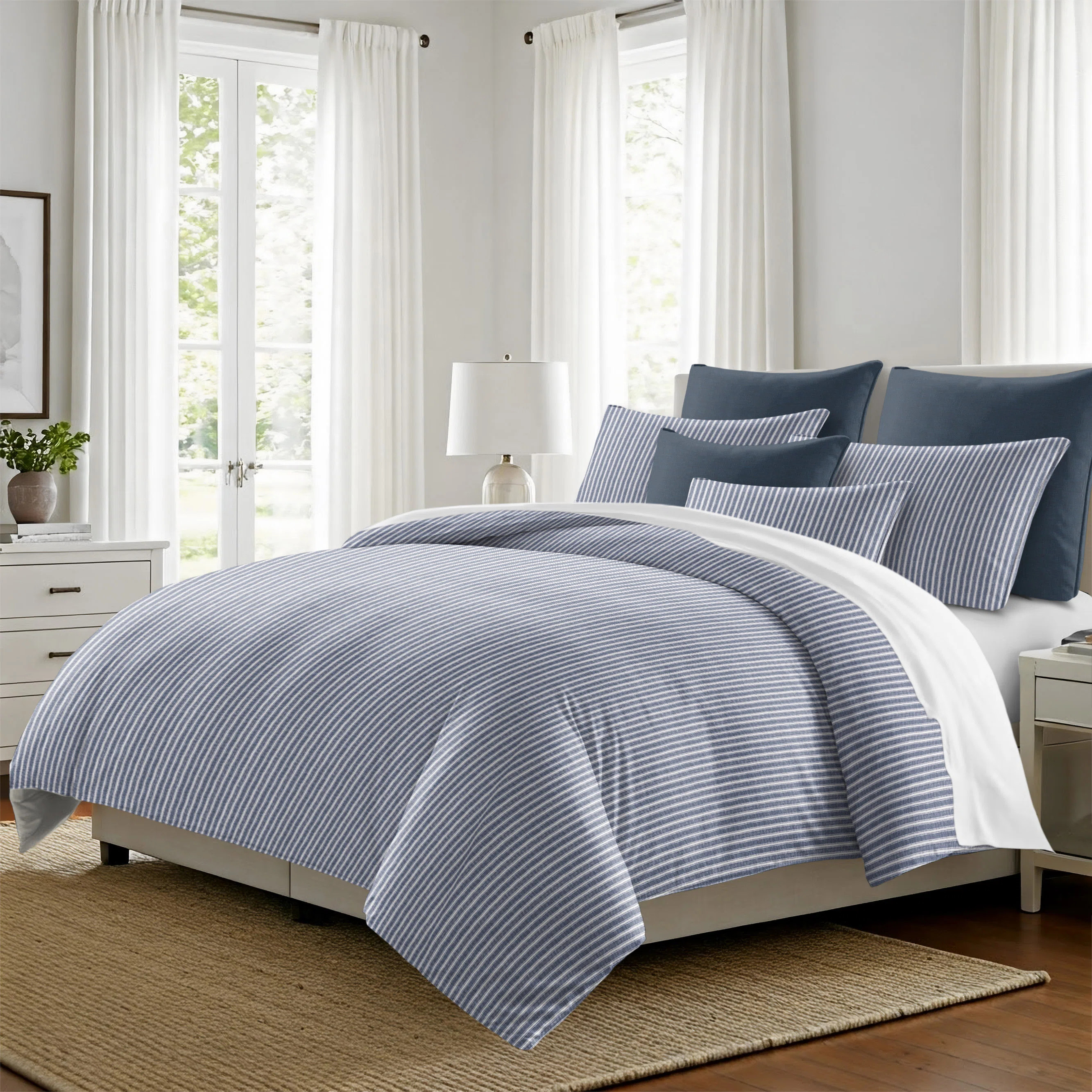 Walker Ticking Stripe Indigo/White Cotton Duvet Cover Set | Wayfair North America